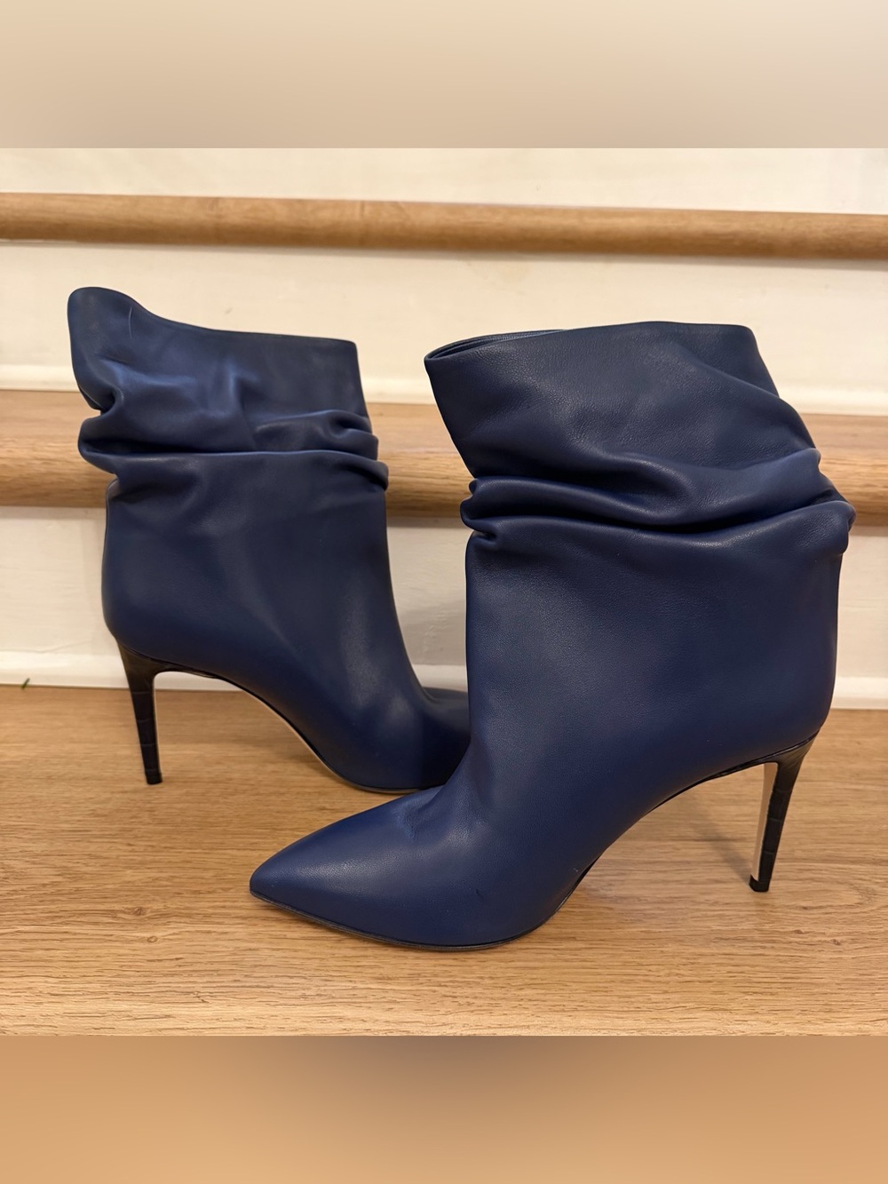 Paris Texas Blue Leather Slouchy Ankle Boots Stiletto Pointed Toe EU 39.5 - Picture 2 of 14